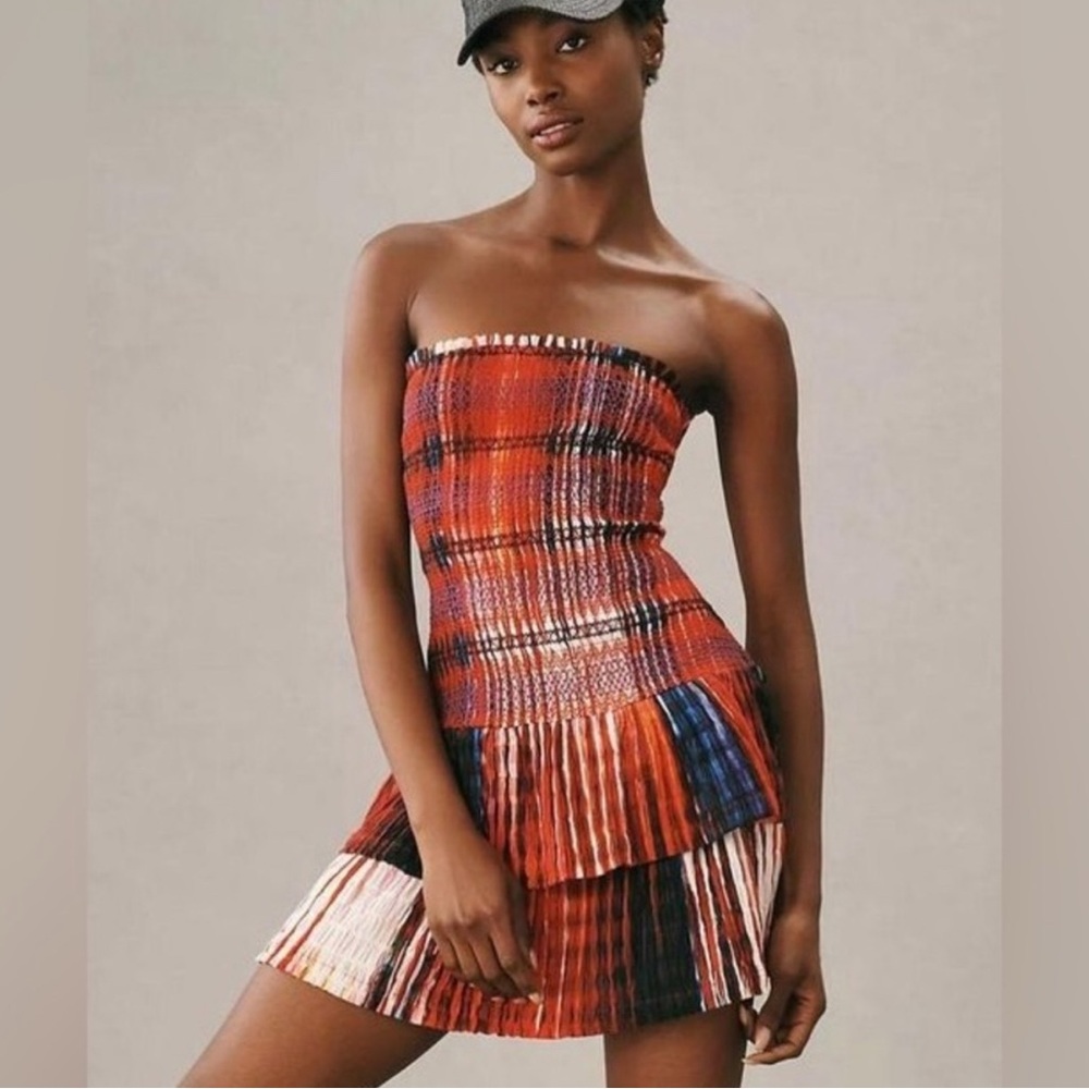 PLENTY BY Tracy Reese for Anthropologie Strapless Tiered Mini Dress Size…